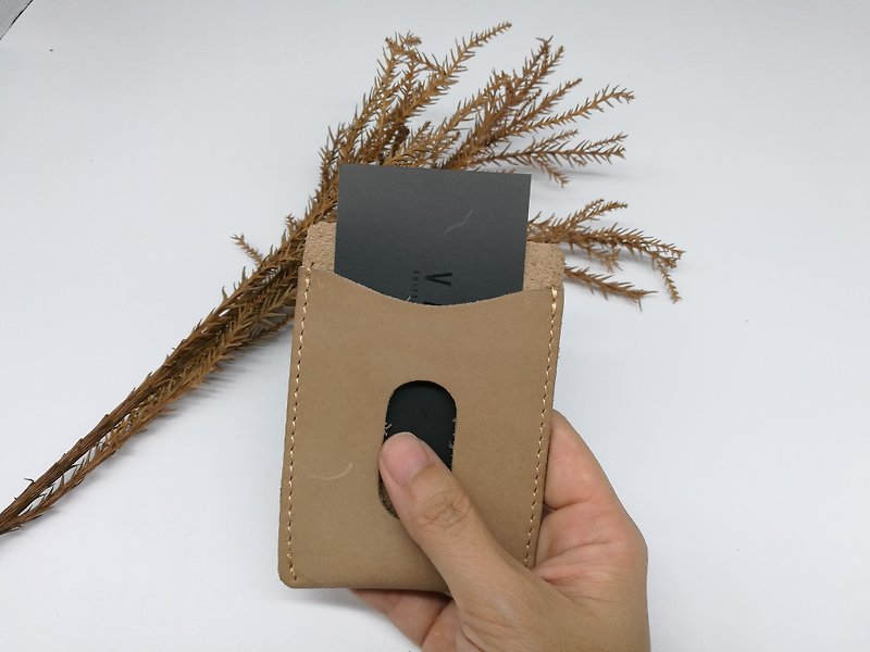 Minimal Leather Card Holder: hand push ( Brown) - Card Holders & Cases - Genuine Leather Brown