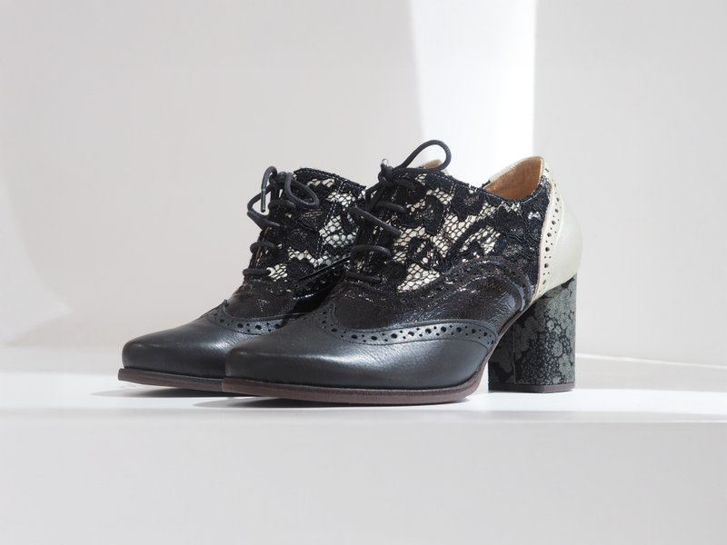 展示品出清 - 愛花高跟牛津鞋 Eu37# - 高跟鞋/跟鞋 - 真皮 黑色