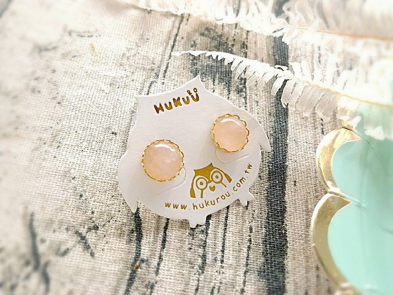 HUKUROU Simple Natural Stone Earrings-Pink Gold - ต่างหู - วัสดุอื่นๆ หลากหลายสี