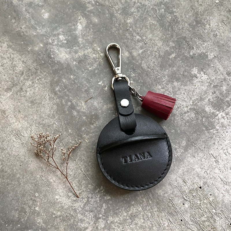 gogoro鑰匙皮套訂製  黑色+深紅小流蘇客製化禮物 - 鑰匙圈/鑰匙包 - 真皮 黑色