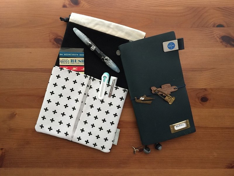 hairmo Nordic cross line hand account/notepad storage bag (tn/hobo/MD/diary) - Notebooks & Journals - Cotton & Hemp Black