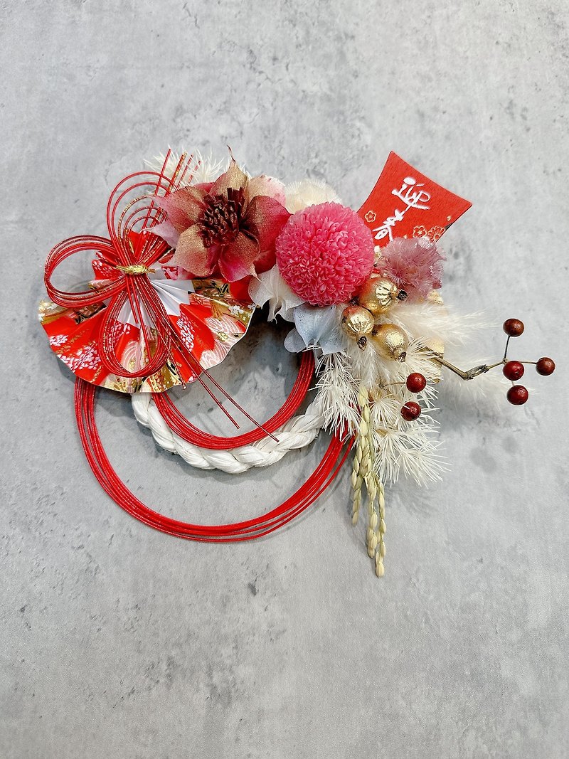 Oiran Note Rope Japanese Style Preserved Flower New Year Lucky Peach Blossom with Carrying Box - ช่อดอกไม้แห้ง - พืช/ดอกไม้ สีแดง