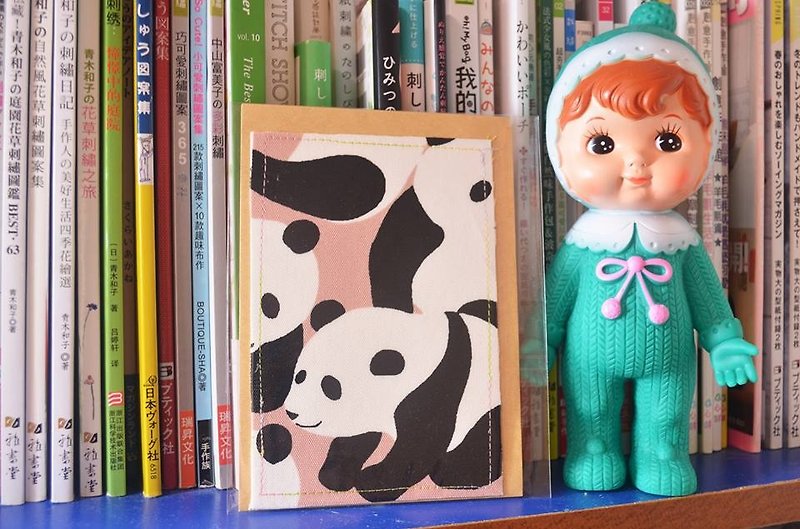 Panda pinky fabric postcard - การ์ด/โปสการ์ด - ผ้าฝ้าย/ผ้าลินิน 