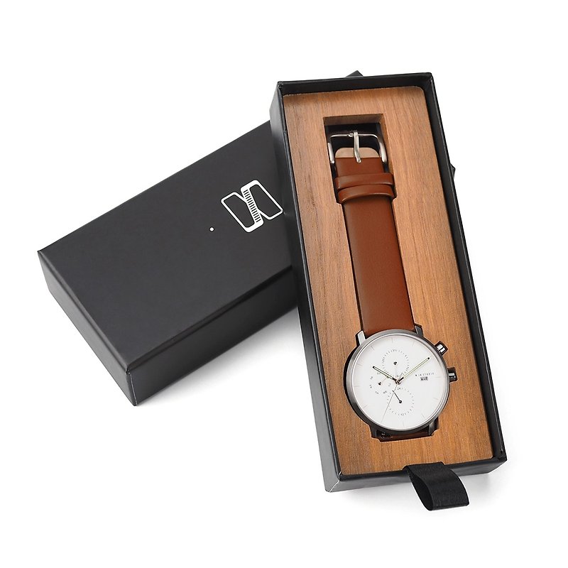 นาฬิกาข้อมือ Minimal Style : MONOCHROME CLASSIC - PEARL/LEATHER (Brown) - นาฬิกาผู้ชาย - หนังแท้ สีนำ้ตาล