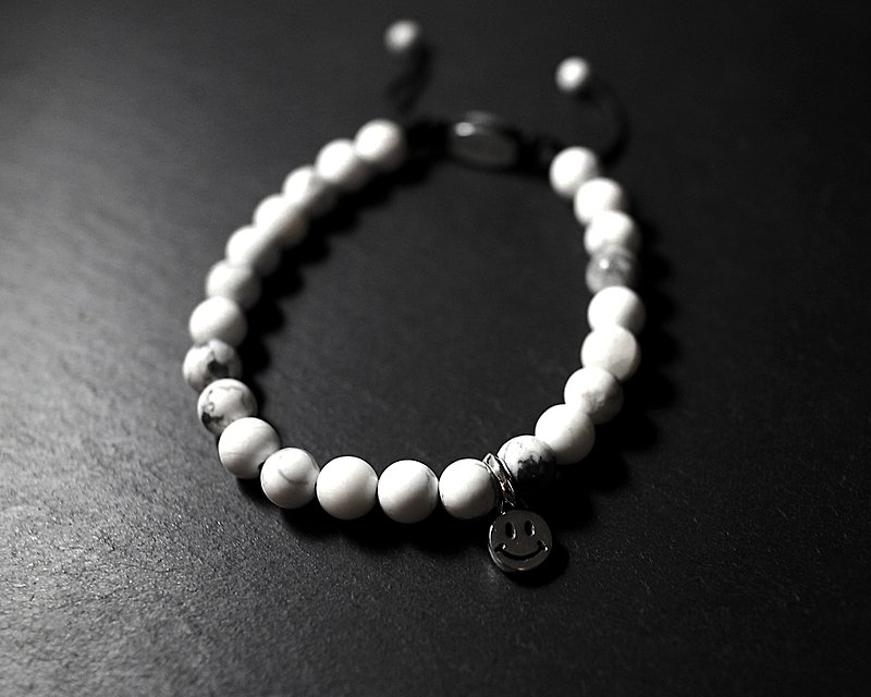 Smile Silver Smiley Beaded Bracelet (White Stone) - Bracelets - Other Materials 