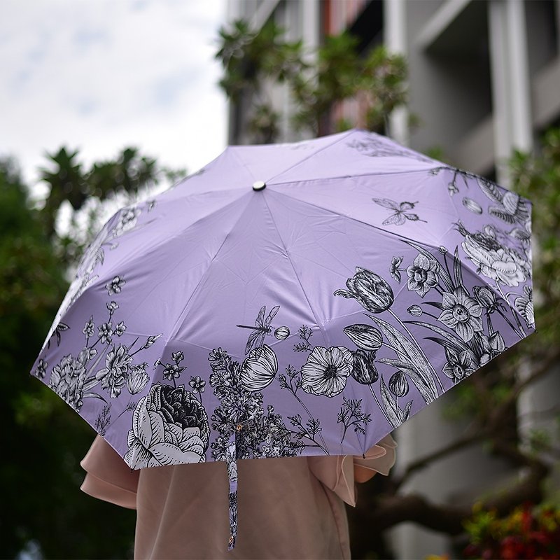 [Sister Sha's Selected] Taiwan Limited Edition Totem 99.99% Anti-UV Folding Umbrella-Hundred Flowers Blooming (Hand-opening) - Umbrellas & Rain Gear - Other Metals Purple