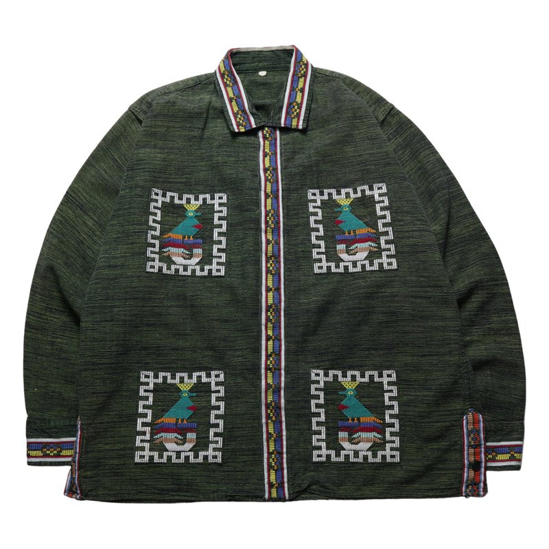 Green Guatemala hand-embroidered shirt Guatemala Quetzal Shirt - เสื้อเชิ้ตผู้ชาย - ผ้าฝ้าย/ผ้าลินิน สีเขียว