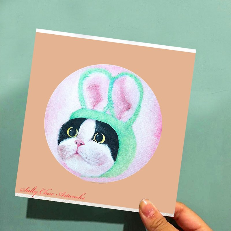戴兔子頭套的貓方形聖誕耶誕卡/萬用卡/明信片 - 心意卡/卡片 - 紙 