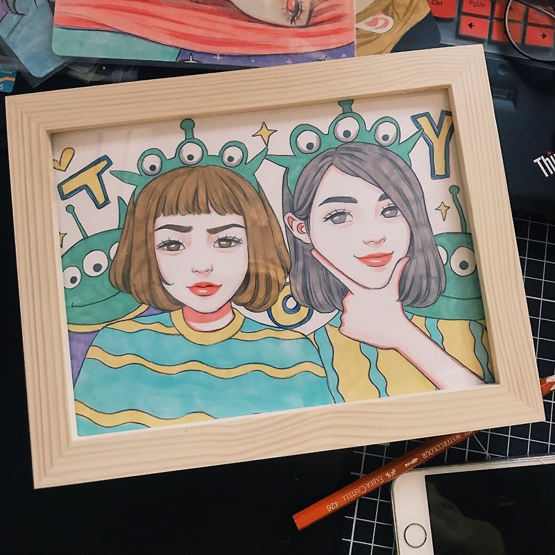 New style A5 size portrait with frame - ภาพวาดบุคคล - ไม้ 