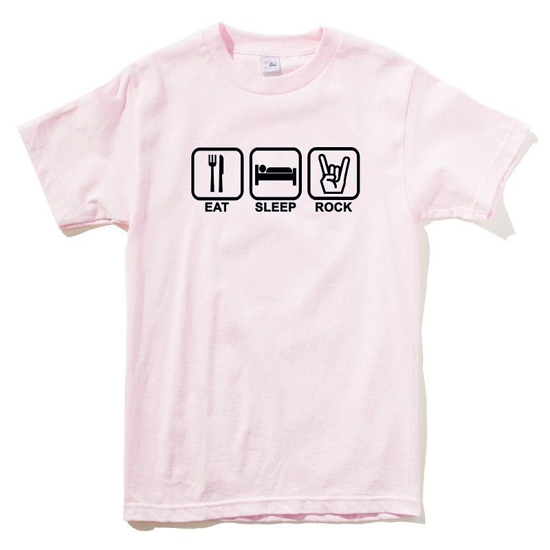 Eat Sleep Rock pink t shirt - เสื้อยืดผู้หญิง - ผ้าฝ้าย/ผ้าลินิน สึชมพู