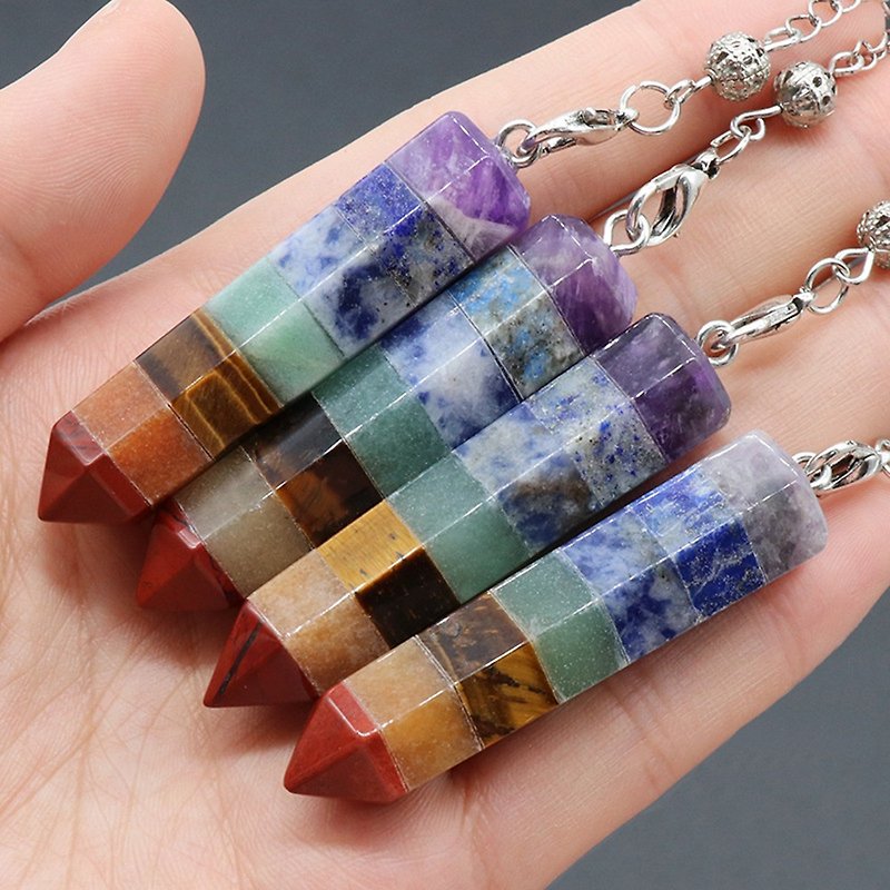 【Elohim Healing Center】Seven Chakra Crystal Hexagonal Column Pendulum Pendant - Charms - Jade Multicolor