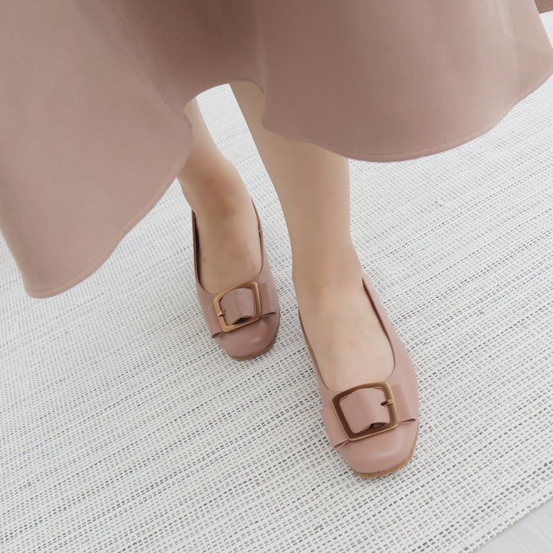 【Flowering】flat leather shoes_pink - Mary Jane Shoes & Ballet Shoes - Genuine Leather Pink