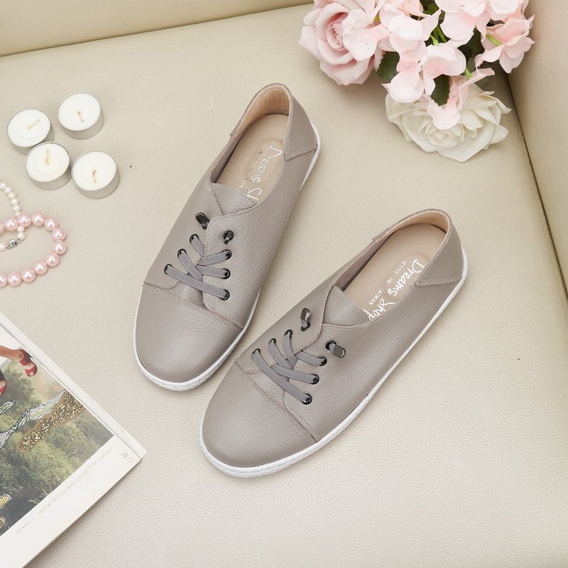 2way can be stepped on_elastic band flat casual shoes Gray Bean - Women's Casual Shoes - Genuine Leather Gray