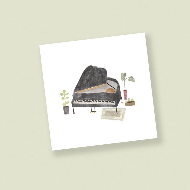 Cat and Piano 150mm Single-Fold Greeting Card - 卡片/明信片 - 紙 