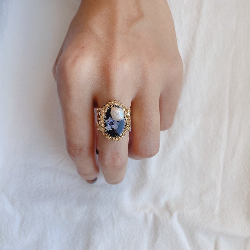 藏藍色復古戒指 uv飾品 - 戒指 - 樹脂 藍色