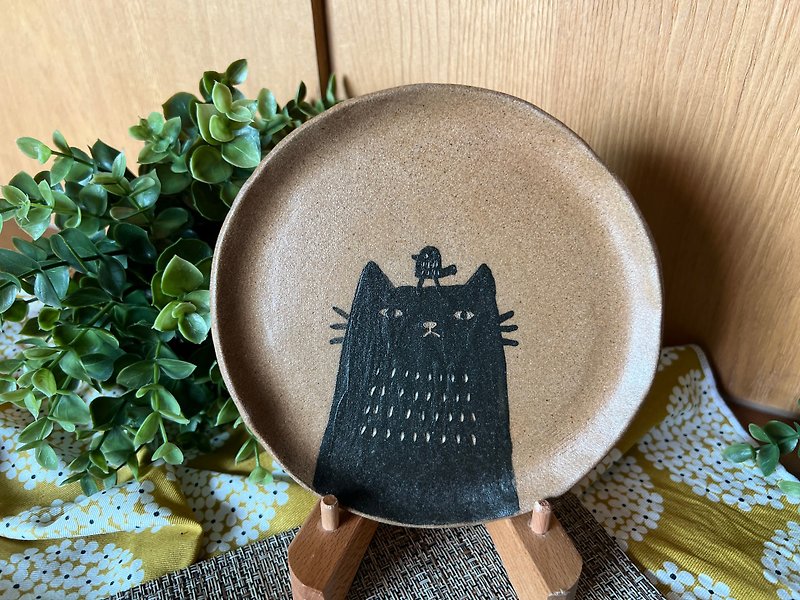 Handmade Cat Tray-Little Bird Meow - Plates & Trays - Pottery Khaki