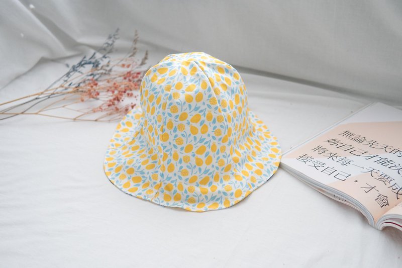雙面漁夫帽 | 嬰兒 幼童 帽子| 檸檬雞尾酒 - 嬰兒帽子/髮帶 - 棉．麻 黃色
