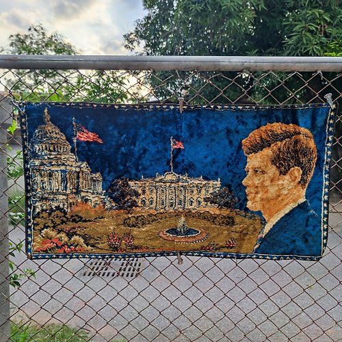 goodviewvintageshop Vintage 60s President John F Kennedy Tapestry Wall Rug Made In Italy