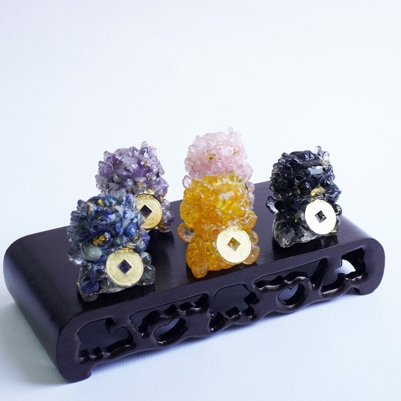 【Hourrae荷萊】開運聚財貔貅【5入水晶】木座組合 - 擺飾/家飾品 - 水晶 多色