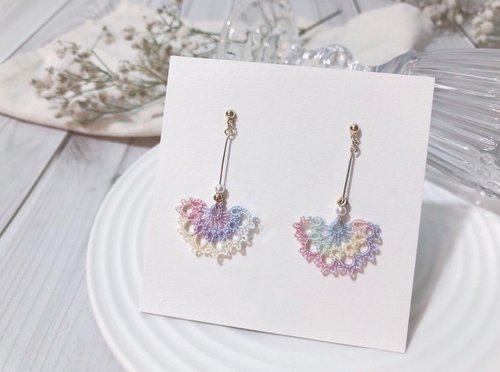 Dear lace day 花邊扇 手工蕾絲 925 銀耳環