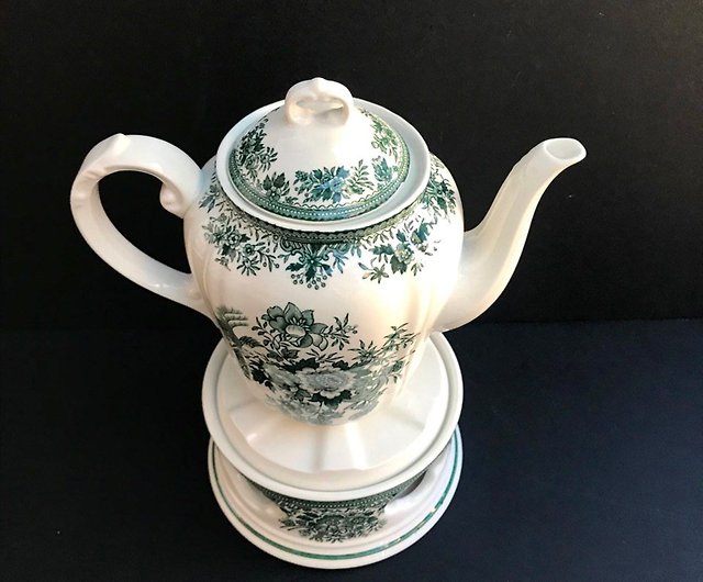 Vintage Porcelain Villeroy Boch/tea or Coffee Set Villeroy Boch Fasan  /green and White Porcelain / Pheasant Pattern Fasan /retro Porcelain 
