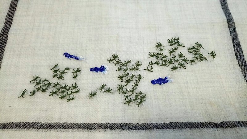super fine 300s cashmere hand embroidered rectangular scarf - seaweed and fish - ผ้าพันคอถัก - ขนแกะ ขาว