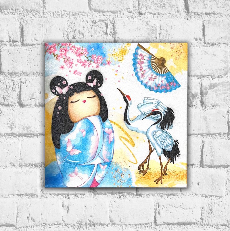 Die Gubat hanging painting 16*16 cm-Japanese style (collage handmade finished product) | wall decoration - Wall Décor - Wood 