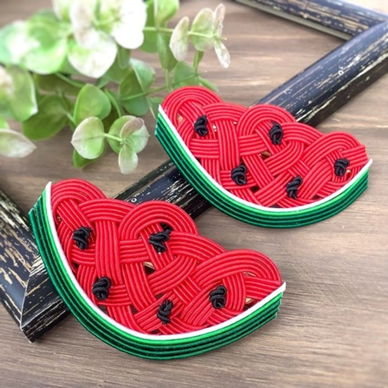 Watermelon barretter made by Mizuhiki - Hair Accessories - Other Metals Red