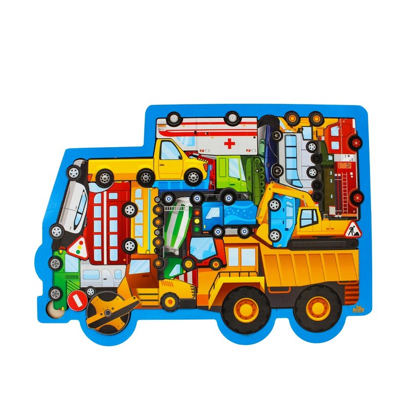 Puzzle board with transport, Wooden Montessori Toddler Toys Age 3 4 5 year - 寶寶/兒童玩具/玩偶 - 木頭 咖啡色
