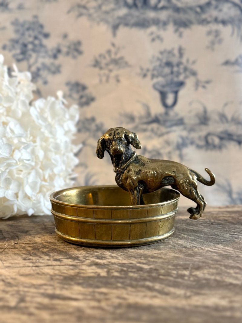 40432-法國青銅獵犬雕像置物盤 - 居家收納/收納盒/儲物盒 - 銅/黃銅 