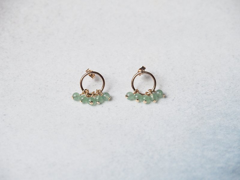 Aventurine circle pierced earrings - Earrings & Clip-ons - Jade Green