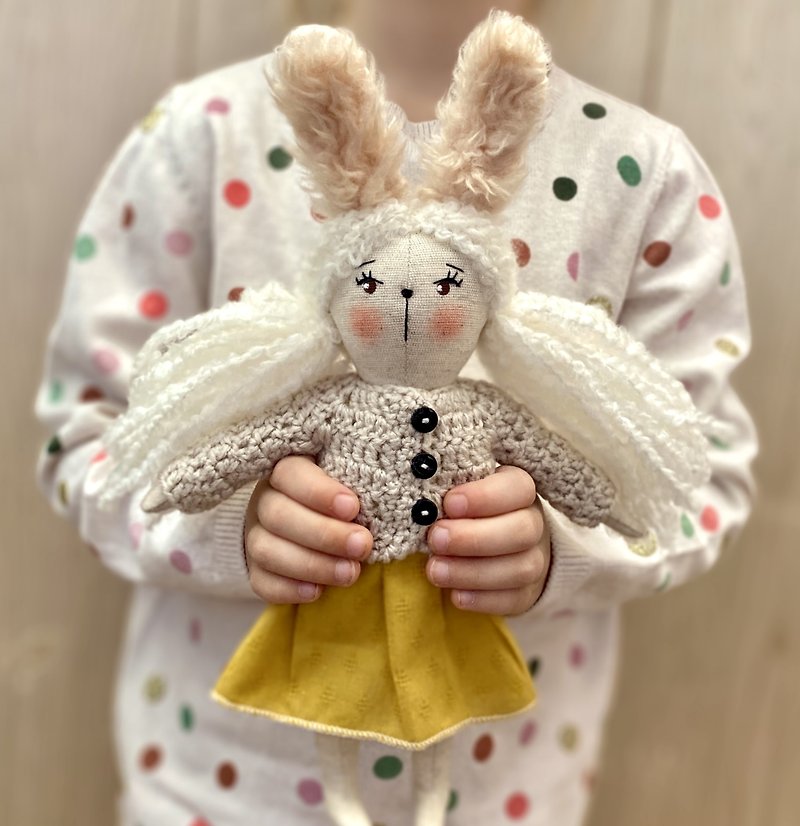 Handmade bunny doll with clothes ooak bunny doll - Stuffed Dolls & Figurines - Cotton & Hemp Multicolor