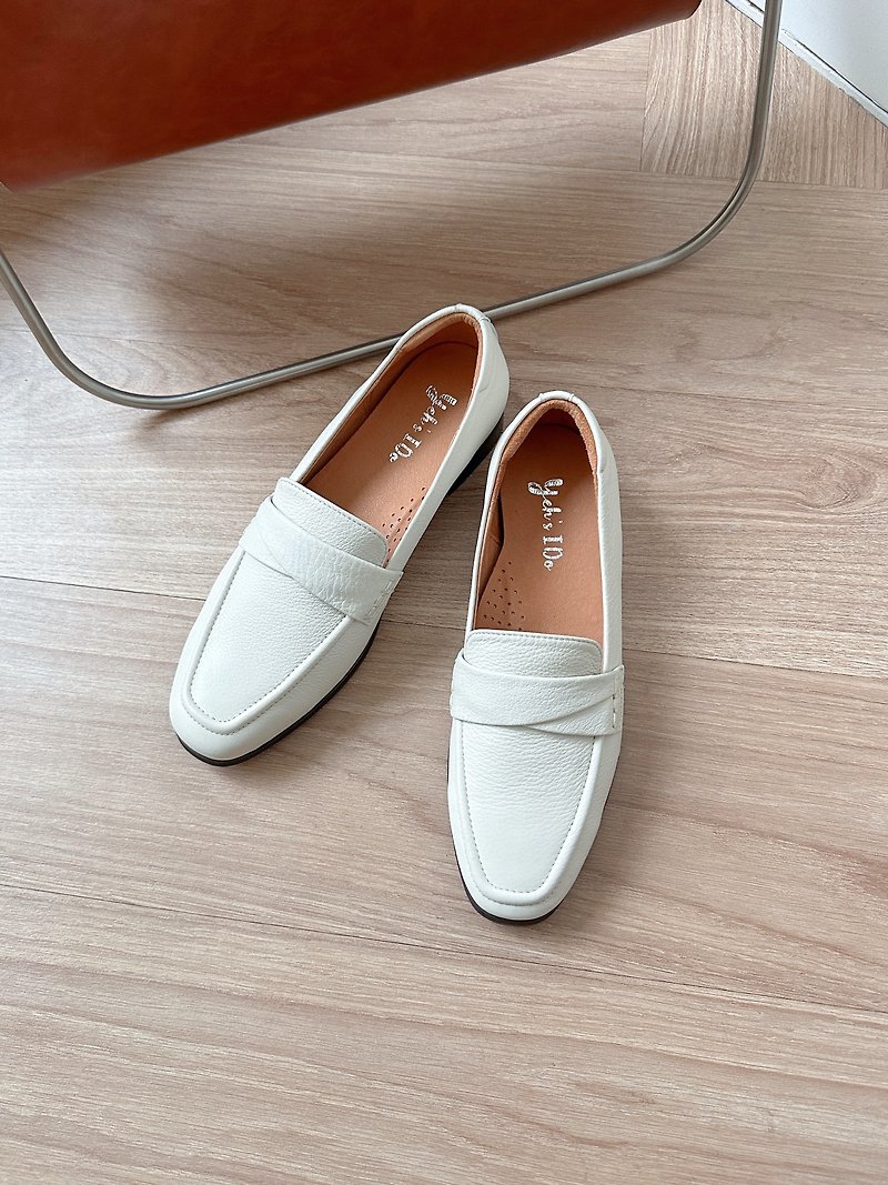 台灣手工經典紳士感樂福鞋 2.0 - 米白 - 女款皮鞋 - 真皮 白色