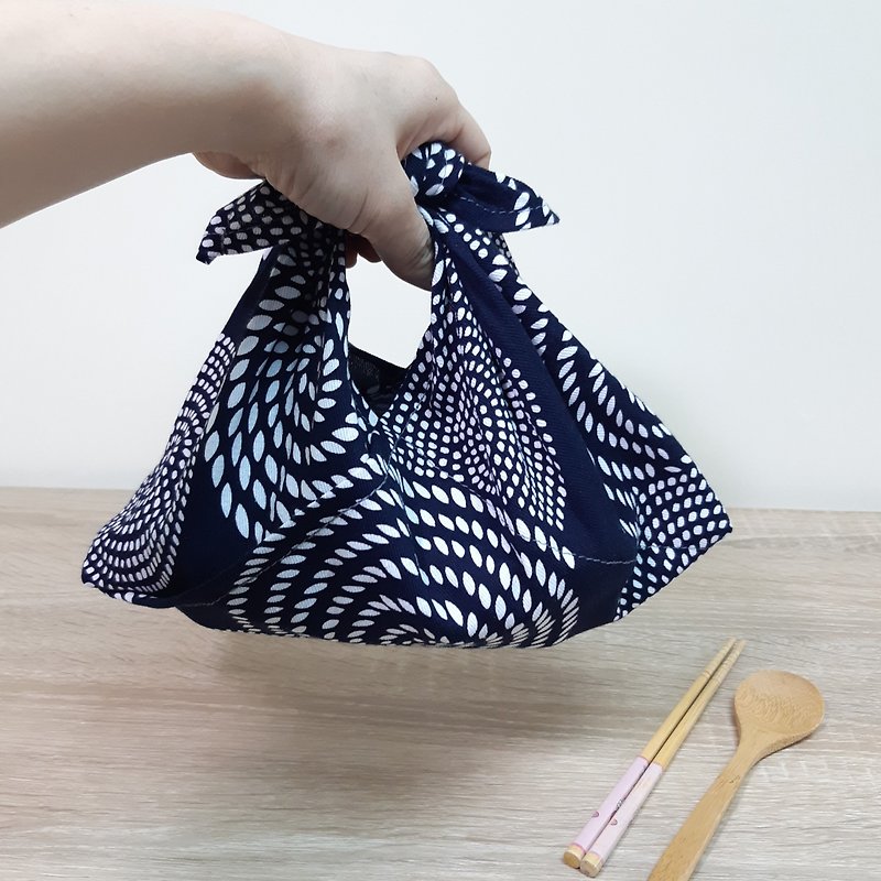 Cotton Japanese bag / Japanese tied bag / Bento tied bag / Ripples - Other - Cotton & Hemp Blue