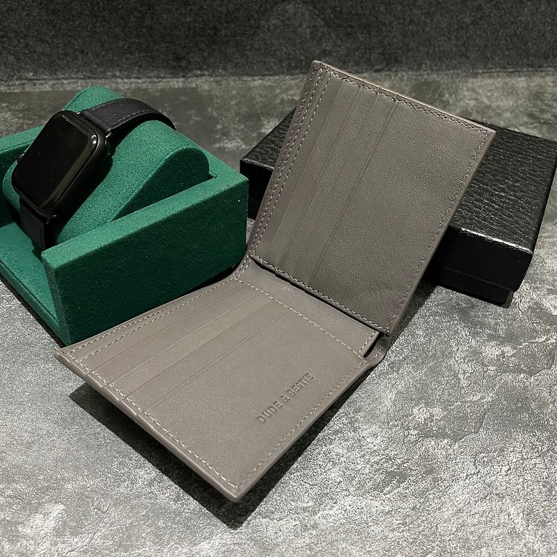 【Customized Gift】 Swift Cowhide Leather Short Wallet - Gris Meyer - กระเป๋าสตางค์ - หนังแท้ สีดำ