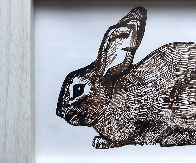 ウサギのアートワークを描くインク。オリジナルアートバニー。かわいいうさぎのアートワーク。 - ショップ MountainFogArt  ウォールデコ・壁紙