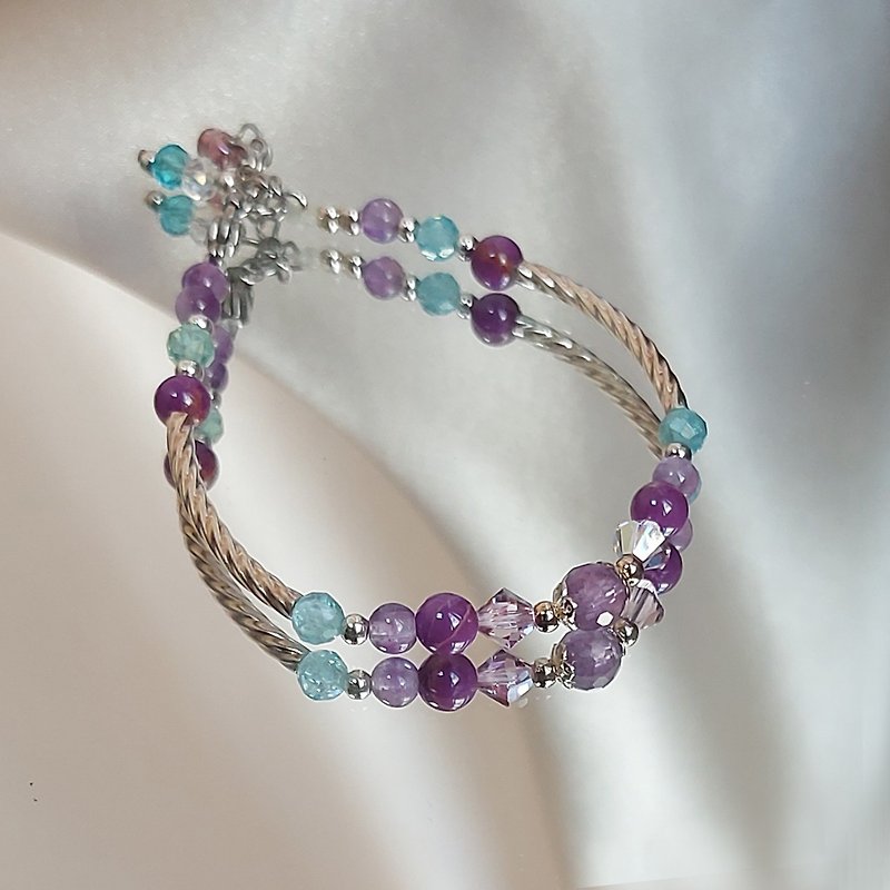 魔幻創造力//  925純銀  紫雲母 紫水晶 藍磷灰 手鏈 - 手鍊/手環 - 寶石 紫色