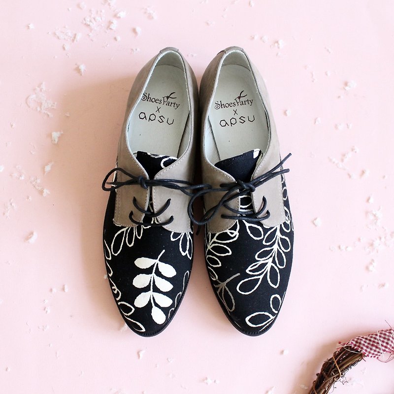 [Handmade order] Landwalker Derby shoes_Japanese fabric - Women's Casual Shoes - Cotton & Hemp Gray