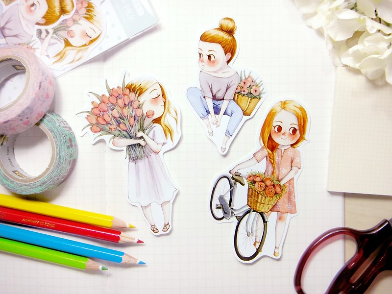 Spring Girls Sticker Pack (A) - Illustrated Watercolor Stickers - Stickers - Paper Multicolor