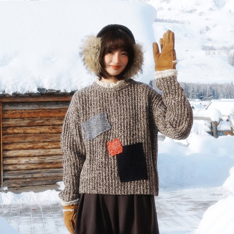 貼片粗支毛衣|針織衫|兩色|冬款|Sora-2023 - 女毛衣/針織衫 - 羊毛 多色