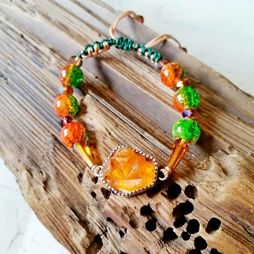 海玻璃給你 Orange sea glass bracelet.Gift for sea glass lover.Cute seaglass jewelry for mom