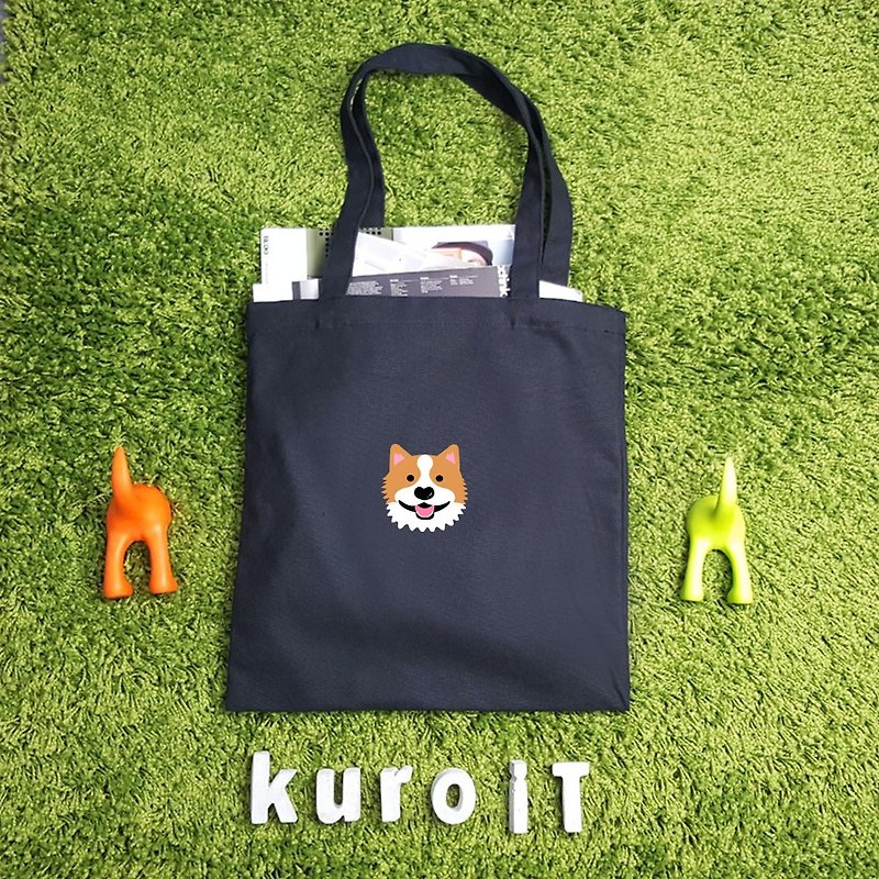 [Customized Gifts] Dog Series Shoulder Canvas Tote Bag - กระเป๋าแมสเซนเจอร์ - ผ้าฝ้าย/ผ้าลินิน สีดำ