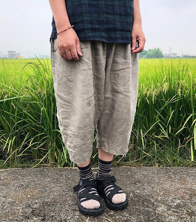 Linen Pumpkin Peng Peng Cropped Pants - กางเกงขายาว - ผ้าฝ้าย/ผ้าลินิน สีทอง