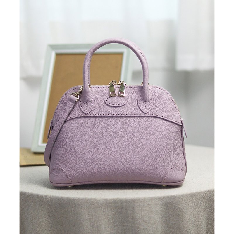 Hand-stitched genuine leather crossbody and tote bag, artisan-made, top-grain cowhide, shell-shaped design, in purple. - กระเป๋าแมสเซนเจอร์ - หนังแท้ สีม่วง