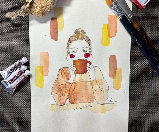 おしゃれな手描きオリジナルイラスト 水彩画 カフェシリーズ#01 カフェ