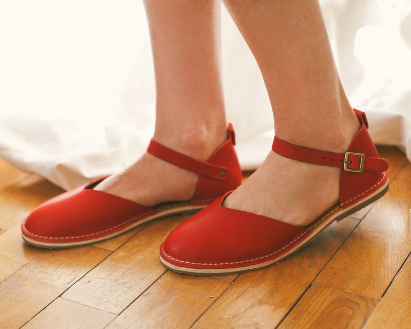 Handmade Women Sandals In Red Color, Red Leather Sandals, Summer Shoes - Women's Casual Shoes - Genuine Leather Red