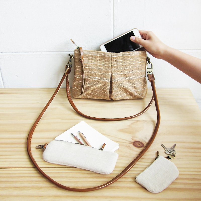 Natural-Tan Cross-body and Shoulder Mini Skirt Bags Size S Botanical Dyed Cotton - 側背包/斜孭袋 - 棉．麻 橘色