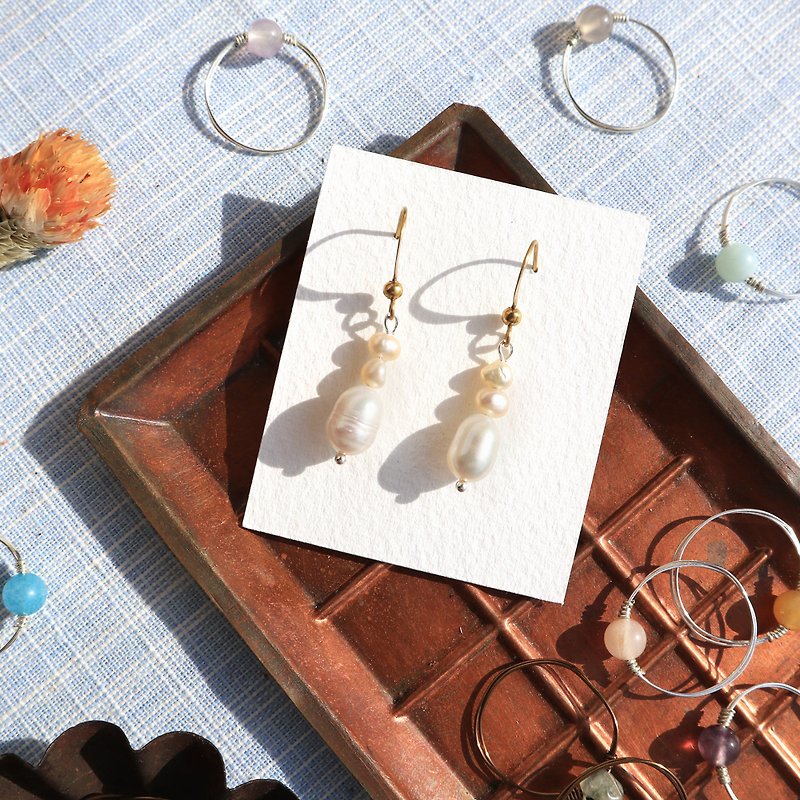 淡水珍珠系列-荏苒 可改夾式 - 耳環/耳夾 - 珍珠 白色
