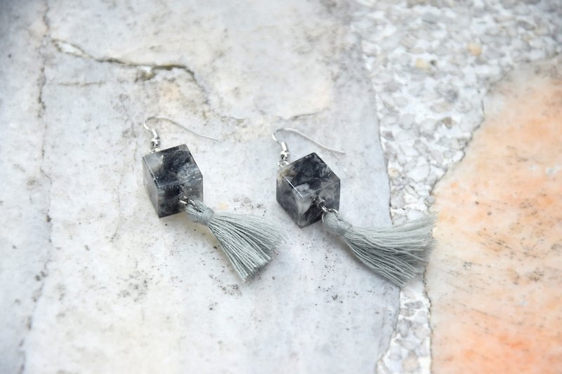 The Black Dimension - Grey Tassel Mori/Forest Natural Stone Earrings/Ear Clips - Earrings & Clip-ons - Stone 