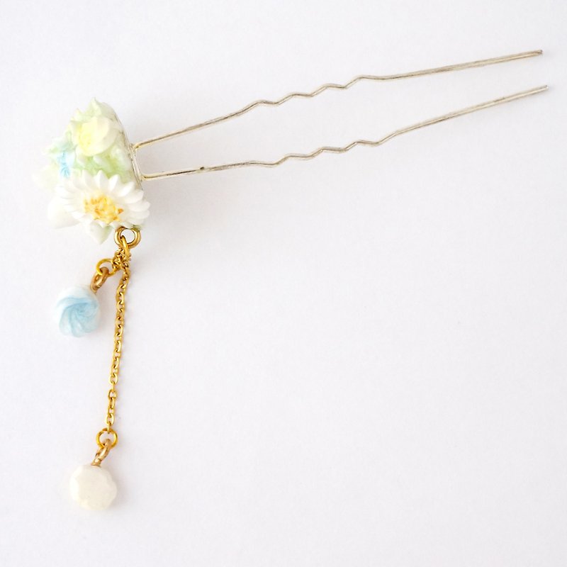 =Flower Piping= Flower Ball Hair Pin Customizable #HB001 - เครื่องประดับผม - ดินเหนียว ขาว